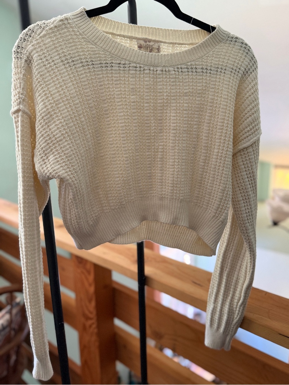 Hippie Rose Cream Waffle Knit Scoop Neck Sweater